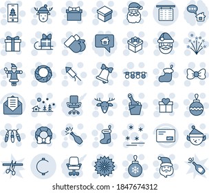 Blue tint and shade editable vector line icon set - flight table vector, firework, gift, bow, santa claus, christmas sock, ball, garland, landscape, bell, gloves, deer, rocket, wreath, champagne