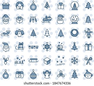 Blue tint and shade editable vector line icon set - christmas tree vector, gift, santa claus, ball, garland, snowflake, landscape, 25 dec calendar, house, sleigh, holly, wreath, angel, snowball, elf