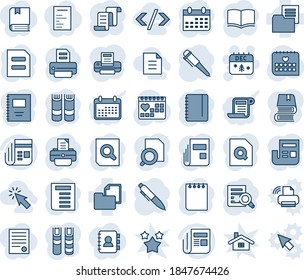Blue tint and shade editable vector line icon set - christmas calendar vector, contract, book, document search, pen, notepad, printer, medical, folder, news, copybook, cursor, tag code, agreement