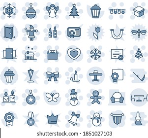 Blue tint and shade editable vector line icon set - cafe vector, christmas tree, gift, santa claus, ball, garland, snowflake, candle, bell, bow, cake man, snowman, house, angel, pennant, butterfly