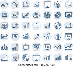 Blue tint and shade editable vector line icon set - growth statistic vector, presentation board, crisis graph, monitor, circle chart, statistics, report, account, bar, pie, point, arrow up, arrows