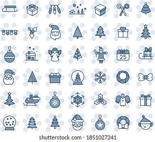 Blue tint and shade editable vector line icon set - christmas tree vector, gift, bow, santa claus, ball, garland, snowflake, landscape, 25 dec calendar, house, sleigh, holly, wreath, angel, snowball