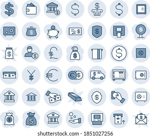 Blue tint and shade editable vector line icon set - safe vector, dollar sign, money bag, euro, yen, pound, coin, bank, account, atm, cash, pay, encashment car, wallet, check, purse, piggy, tree