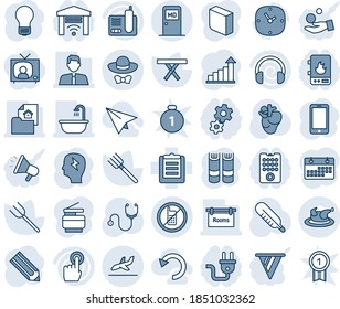 Blue Tint And Shade Editable Vector Line Icon Set - No Mobile Vector, Medical Room, Arrival, Phone, Growth Statistic, Book, Brainstorm, Bulb, Pencil, Farm Fork, Picnic Table, Stethoscope, Real Heart