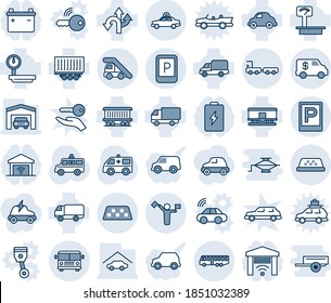 Blue tint and shade editable vector line icon set - dispatcher vector, taxi, airport bus, parking, alarm car, ladder, sign, baggage truck, ambulance, route, railroad, trailer, delivery, heavy scales