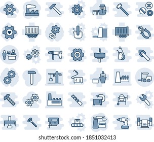 Blue tint and shade editable vector line icon set - passport control vector, fork loader, factory, heart gear, truck trailer, sea port, crane, work, water power plant, conveyor, casting of steel