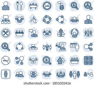 Blue tint and shade editable vector line icon set - spoon and fork vector, male, checkroom, no smoking sign, speaking man, team, meeting, banana, group, user, company, hr, client search, social
