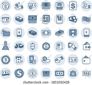 Tinta azul y sombra editable conjunto de iconos de línea vector - vector de caja, recibo, bitcoin, pago móvil, dólar, sol, atm, tarjeta de pago, dinero de vuelta, cheque, bolsa, crédito, restaurante, cartera, inversión