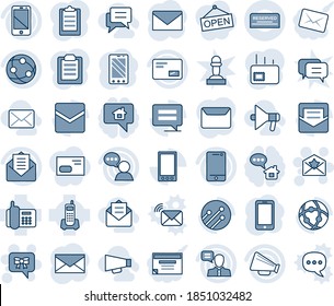 Tinta azul y sombra editable conjunto de iconos de línea vectorial - carta estrella vector, mensaje de arco, teléfono móvil, correo, oficina, altavoz, red, celda, altavoz, portapapeles, reservado, abierto, chat, home, open