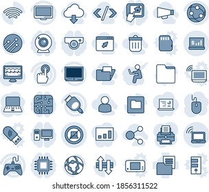 Blue tint and shade editable vector line icon set - wireless notebook vector, no computer sign, mouse, pc, monitor pulse, folder document, gamepad, tv, network, touch screen, hdmi, data exchange