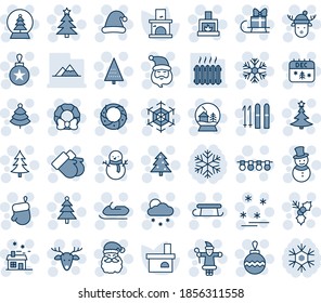 Blue tint and shade editable vector line icon set - christmas tree vector, santa claus, glove, ball, garland, snowflake, snowfall, fireplace, gloves, snowman, calendar, hat, deer, house, sleigh, ski