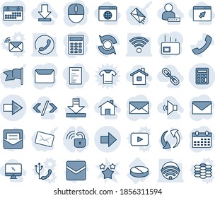 Blue tint and shade editable vector line icon set - right arrow vector, mail, mouse, calendar, pill, call, update, download, calculator, wireless, phone, home, cursor browser, globe, monitor, link