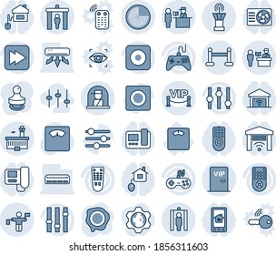 Blue tint and shade editable vector line icon set - passport control vector, security gate, radar, airport tower, traffic controller, vip zone, metal detector, officer window, building, stamp, floor