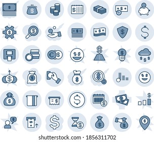 Blue tint and shade editable vector line icon set - dollar sign vector, cash, coin, euro, money rain, safe, smile, atm, receipt, finance calendar, bag, piggy bank, pay, encashment, purse, search