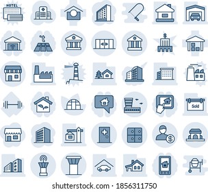 Blue tint and shade editable vector line icon set - airport tower vector, automatic doors, duty free, first aid room, building, baggage, office, greenhouse, hospital, barbell, warehouse storage, eco