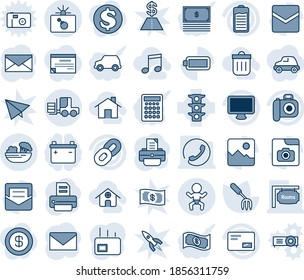 Juego de iconos de línea de vector editable de tonos azules y sombras - bomba en vector de caso, bebé, cargador de horquilla, correo, impresora, jardín, semáforo, cámara, monitor, cadena, batería, galería, foto, habitaciones, teléfono, ensalada