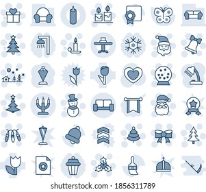 Tinta azul y sombra editable conjunto de iconos de línea vector - vip área de espera vector, árbol de navidad, regalo, santa claus, garland, paisaje, vela, campana, arco, muñeco de nieve, holly, bola de nieve, pendiente, mariposa