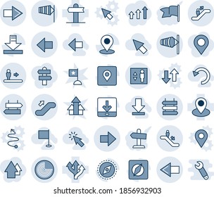 Tinta azul y sombra editable conjunto de iconos de línea vector - vector escalador, señalización, flecha derecha, izquierda, viento, radar, elevador, arriba, post de signo, lado, ruta, pin, descarga, etiqueta de lugar, brújula, cursor, deshacer
