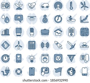 Blue Tint And Shade Editable Vector Line Icon Set - Mobile Heart Monitor Vector, Phone Back, Chip, Eco House, Socket, Power Plug, Remote Control, Irrigation, Wireless, Air Conditioner, Intercome