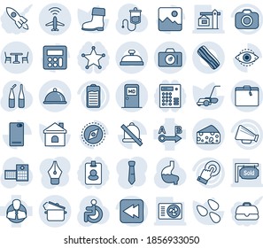 Blue tint and shade editable vector line icon set - plane radar vector, suitcase, cafe, camera, medical room, boot, lawn mower, house, seeds, dropper, ampoule, disabled, stomach, hospital, client