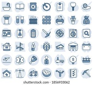 Blue tint and shade editable vector line icon set - airport tower vector, dispatcher, departure, book, document search, money bag, printer, flower in pot, house, seedling, fertilizer, ambulance star