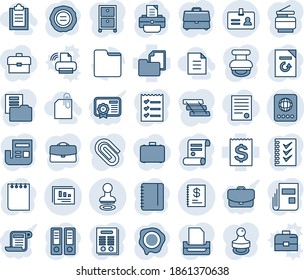 Blue Tint And Shade Editable Vector Line Icon Set - Passport Vector, Identity, Stamp, Office Binder, Notepad, Document Reload, Printer, Contract, Receipt, Folder, Annual Report, Statistics, Case