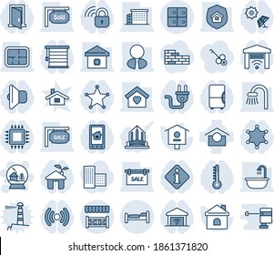 Blue tint and shade editable vector line icon set - bed vector, baggage room, snowball house, bird, warehouse storage, plan, sale, sold signboard, office building, estate agent, bathroom, sweet home