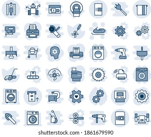 Juego de iconos de línea de vector editable de tonos azules y sombras - vector de máquina de café, portón detector de metales, moto de nieve, engranaje, ripper, cortadora de césped, mri, corazón, atm, impresora, fotocopiadora, lavadora, trabajo cerebral, inalámbrico