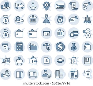 Blue tint and shade editable vector line icon set - safe vector, money bag, coin, insurance, bank, receipt, atm, account statement, investment, card pay, encashment car, wallet, history, credit