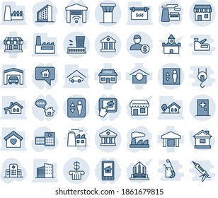 Blue Tint And Shade Editable Vector Line Icon Set - Airport Tower Vector, Elevator, Building, Duty Free, First Aid Room, Office, Factory, House, Hospital, Store, Warehouse Storage, Bank, Account