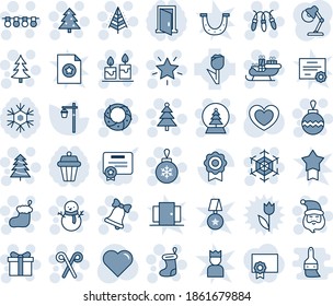 Blue tint and shade editable vector line icon set - christmas tree vector, gift, santa claus, sock, ball, garland, snowflake, star, bell, snowman, wreath, candle, snowball, sleigh, stick, heart