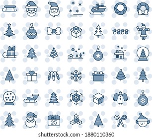 Blue tint and shade editable vector line icon set - christmas tree vector, gift, bow, santa claus, ball, garland, snowflake, landscape, 25 dec calendar, house, sleigh, holly, wreath, angel, snowball