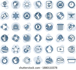 Blue tint and shade editable vector line icon set - no laptop vector, ticket office, globe, 24 hours, mobile sign, computer, document reload, pills, diet, pill, earth, pie graph, table, social, time