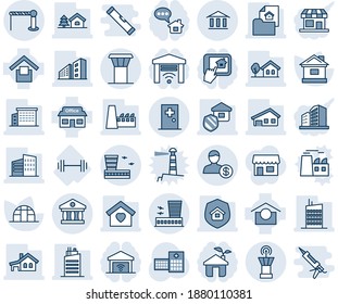 Blue Tint And Shade Editable Vector Line Icon Set - Airport Tower Vector, Barrier, Building, First Aid Room, House, Greenhouse, Hospital, Barbell, Store, Warehouse Storage, Bank, Account, Tree, City