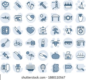 Blue tint and shade editable vector line icon set - airport bus vector, elevator, washer, boarding, candle, christmas deer, dog, desk, job, flower in pot, garden knife, pumpkin, fireplace, run, cafe