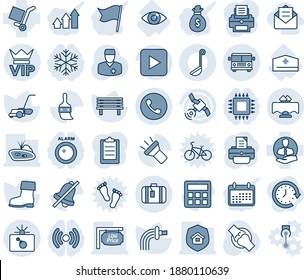 Blue tint and shade editable vector line icon set - airport bus vector, phone, vip, bomb in case, suitcase, printer, watering, boot, lawn mower, bench, joint, doctor, eye, hat, client, cargo, themes