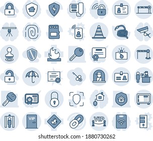 Blue tint and shade editable vector line icon set - barrier vector, identity, stamp, border cone, safe, passport control, metal detector gate, insurance, terrorism, officer window, lock, hose, chain