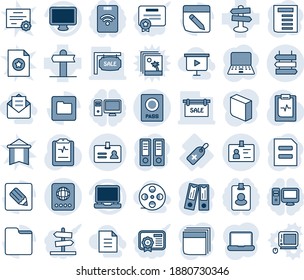 Blue tint and shade editable vector line icon set - passport vector, identity, sign post, office binder, notebook pc, document, pulse clipboard, medical label, signpost, monitor, laptop, folder