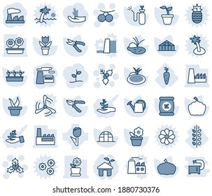 Blue tint and shade editable vector line icon set - holly vector, rowanberry, factory, flower in pot, seedling, watering can, pruner, pumpkin, greenhouse, pond, garden sprayer, fertilizer, carrot