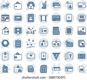 Blue tint and shade editable vector line icon set - credit card vector, identity, christmas sock, landscape, sleigh, wreath, star postcard, sale, medical calendar, gallery, sd, sim, mobile payment