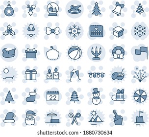 Blue tint and shade editable vector line icon set - christmas tree vector, gift, bow, santa claus, sock, garland, ball, bell, snowman, hat, firework, holly, wreath, wine glasses, champagne, candle