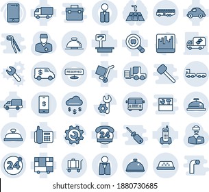 Blue Tint And Shade Editable Vector Line Icon Set - Airport Bus Vector, 24 Around, Reception Bell, Taxi, Baggage, Fork Loader, Truck, Doctor, Office Phone, Hours, Car Delivery, Consolidated Cargo