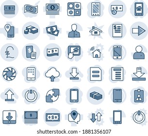 Blue tint and shade editable vector line icon set - right arrow vector, mobile phone, identity card, document, cash, tracking, cell, camera, user, download, application, pound, dollar, uplooad