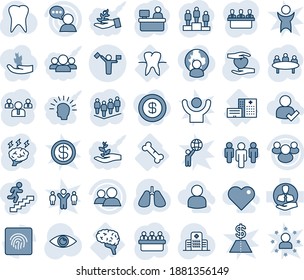 Blue Tint And Shade Editable Vector Line Icon Set - Dispatcher Vector, Pedestal, Team, Brainstorm, Meeting, Manager Place, Heart Hand, Lungs, Tooth, Eye, Hospital, Building, Brain, Broken Bone, User