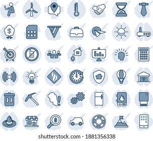 Blue tint and shade editable vector line icon set - no mobile vector, tracking, sim, home control, water heater, wireless, router, smoke detector, thermometer, garage gate, protect, trash bin, group