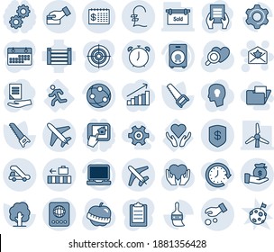 Tinta azul y sombra editable conjunto de iconos de línea vector - vector plano, pasaporte, equipaje, reloj despertador, camión trampa, carta estrella, documento, árbol, sierra, diagnóstico cardíaco, mano, dieta, ejecución, cuidado, contenedor