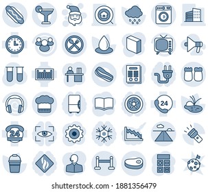 Blue tint and shade editable vector line icon set - washer vector, runway, vip zone, santa claus, gear, book, calculator, bucket, water drop, rain, pond, blood test vial, 24 hours, clock, barcode