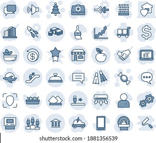 Blauer Farbtint und Farbtöne bearbeitbare Vektorsymbol-Set - Eskalator, Vektorsymbol, Shop, Weihnachtsbaum, Süßigkeiten, Dollarzeichen, Podest, Notizbuch-PC, Sedling, Arzt-Koffer, Tomographie, Flugzeug, Fracht, Handy, Themen