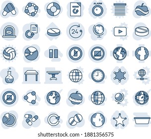 Blue tint and shade editable vector line icon set - no laptop vector, ticket office, 24 hours, mobile sign, computer, document reload, pills, diet, pill, earth, pie graph, table, globe, social, time
