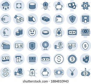 Blue tint and shade editable vector line icon set - dollar sign vector, cash, euro, yen, pound, currency, coin, money rain, safe, smile, atm, piggy bank, investment, pay, wallet, check, credit card